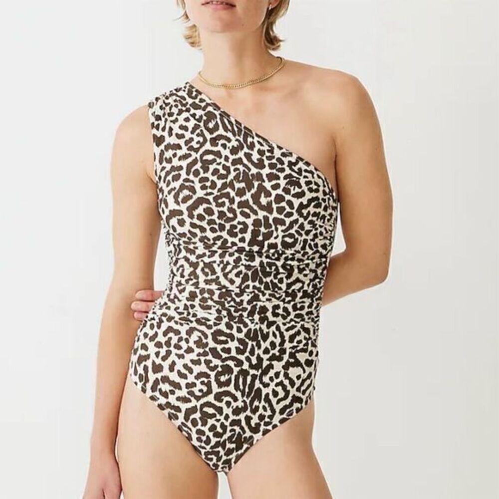 NWT J. Crew Women's Ruched One-Shoulder‎ One-Piece in Leopard Swimsuit Size 0